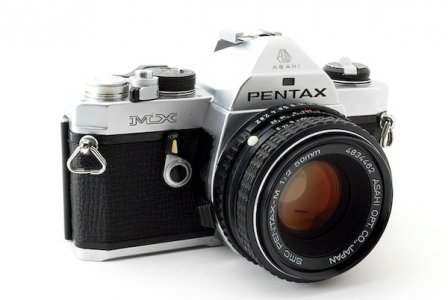 Pentax MX in chrome with 50mm f:2 Pentax SMC lens.jpg Pentax MX in chrome with 50mm f:2 Pentax SMC lens.jpg