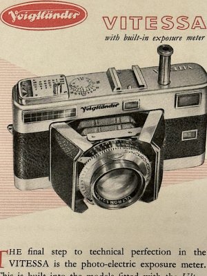 Excerp of ad for early Vitessa L with 50mm  Ultron highlightimh its built-in meter and %22tech...jpg